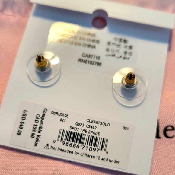 Kate Spade Pave Hollow Spade Stud Clear Gold - Picture 5 of 6